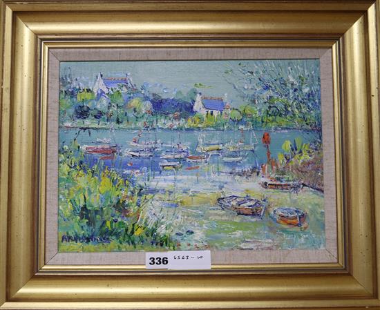 § Yolande Ardissone (1927-),oil on canvas, Bateaux a Meriex, signed, Omell Gallery label verso, 23 x 32cm.